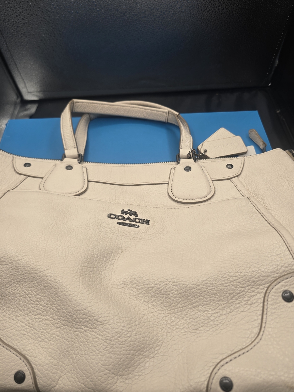 COACH Pebbled Leather Satchel Bag in Light‎ Beige